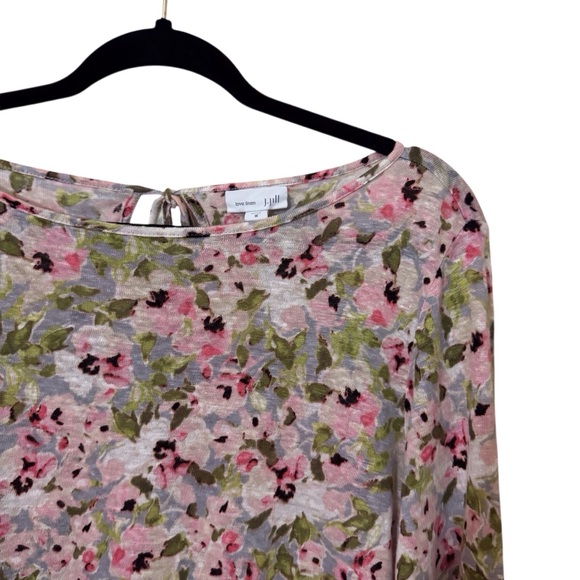 J. Jill Medium Linen Multicolor Long Sleeve Floral Print Top Blouse Keyhole - Picture 2 of 7